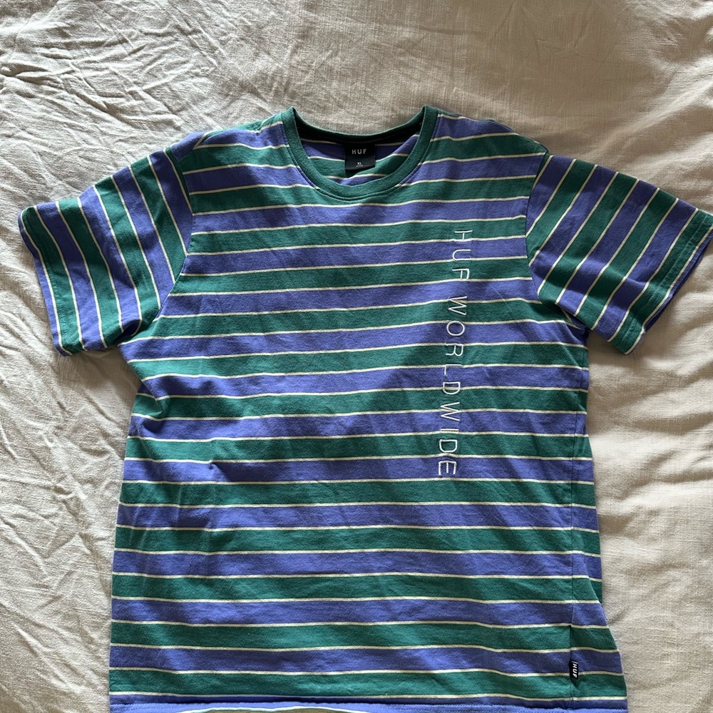 HUF Multicolor Striped Tee with Embroidered Text Detail